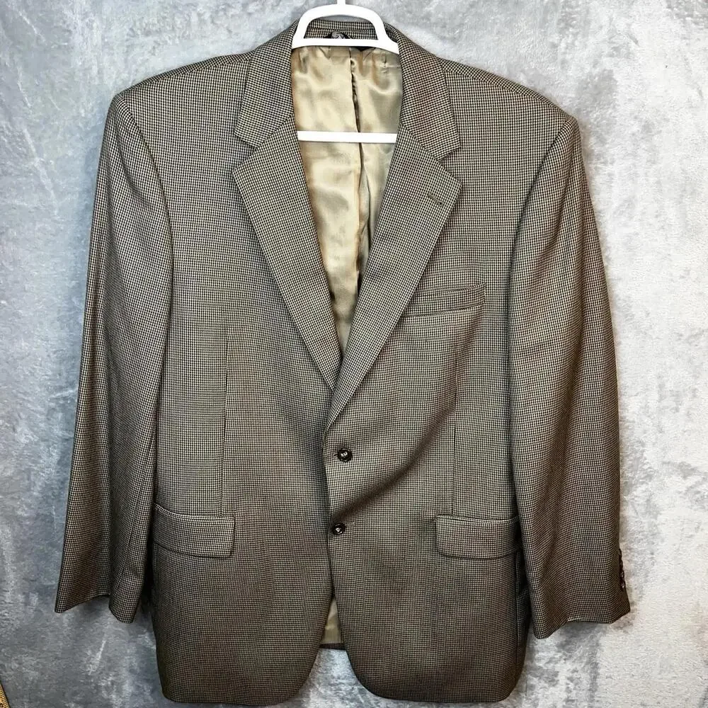 Jos A Bank Signature Collection Mens Blazer 46L Houndstooth Wool Sports‎ Jacket